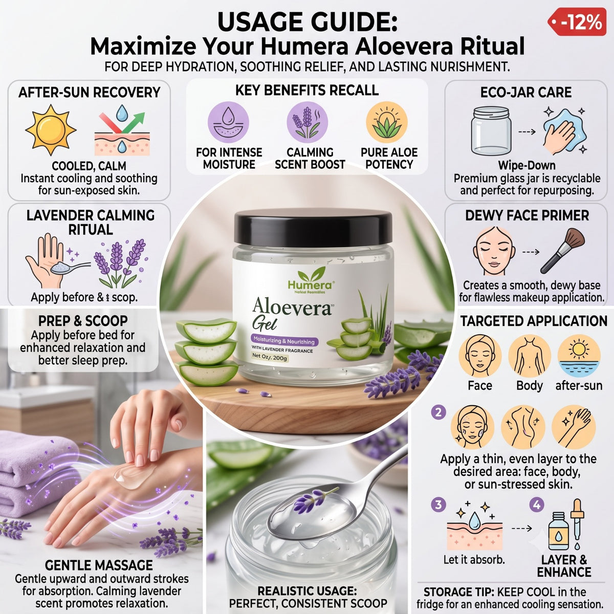 Humera Lavender Aloe Gel: Instant Solution for Dry Skin and Sunburn