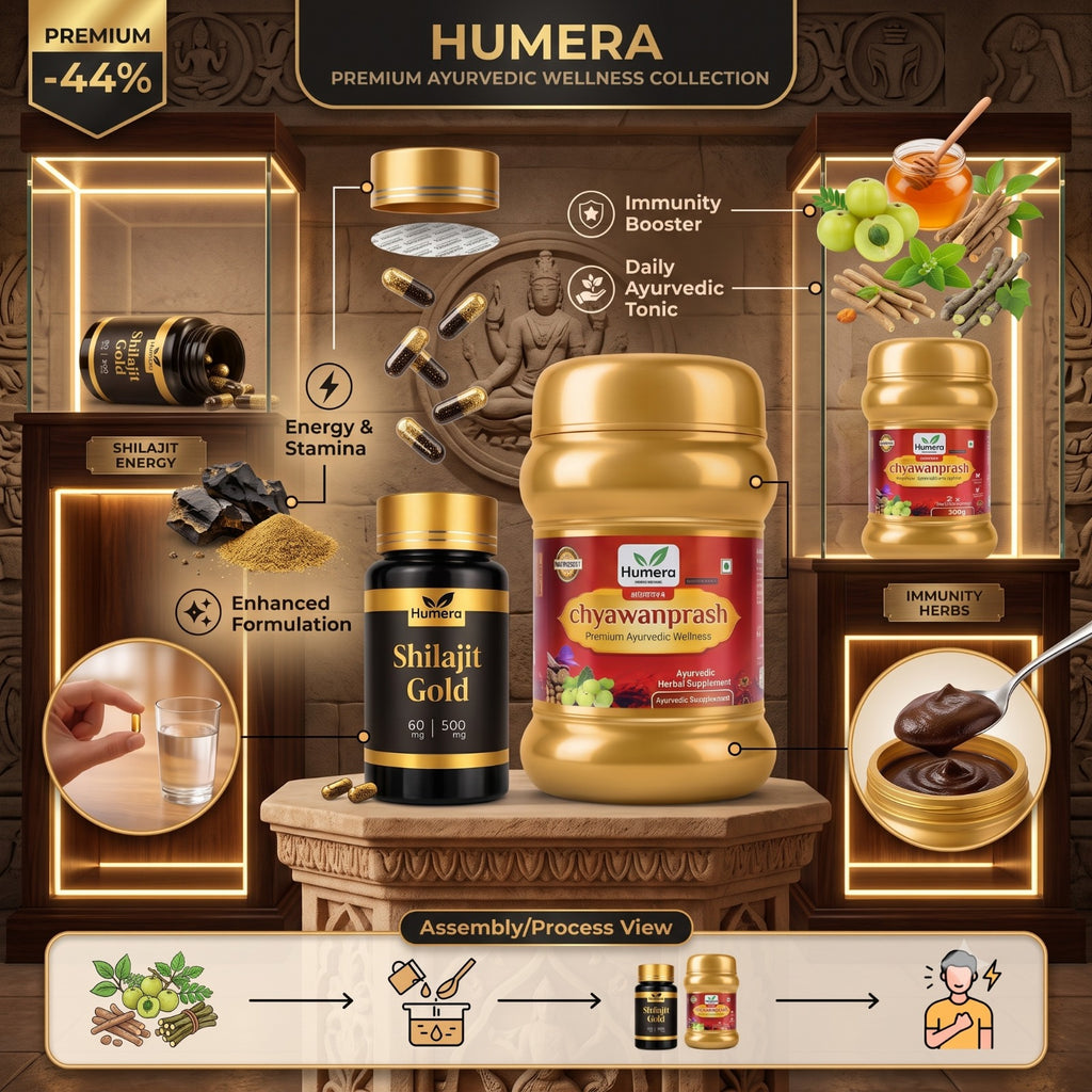 Humera Wellness Collection: Shilajit Gold & Chyawanprash for Peak Daily Health.